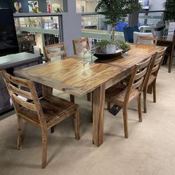 Natural Brown Dining Room Set / 7pc   wood-tone finish Sheesham wood