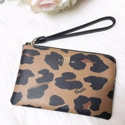 NWT Coach Leopard Print Leather Wristlet