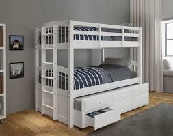 white wood bunk bed with trundle and storage drawers , mattress extra