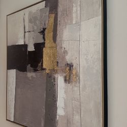 Large Modern Abstract Wall Art – Textured Canvas with Gold Accents
