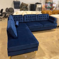 Caleb Sectional Sofa (Blue Velvet) Left Chaise