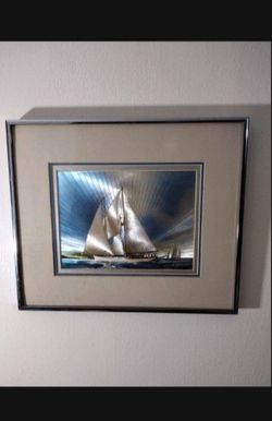 VINTAGE FOIL WALL  ARTWORK - SAILBOAT 12"×9"