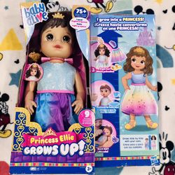 Baby Alive Princess Ellie Grows Up! Brown Hair Interactive Doll with Accessories
