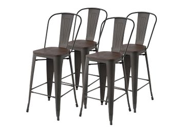 Homy Casa THOCAR 29" Gun Color Bar Stools Set of 4 for Kitchen, Dining, or Home Bar Open Box