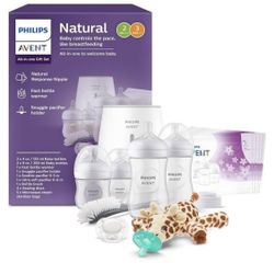 Philips Avent Natural All-in-One Baby Gift Set, Bottles with Natural Response Nipples 2x 4oz (Slow Flow, Flow 2), 2x 9oz (Medium Flow, Flow 3), Bottle