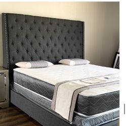Brand New Queen Size Dark Grey 6foot Tall Bed Frame With New Mattress/Fast Delivery
