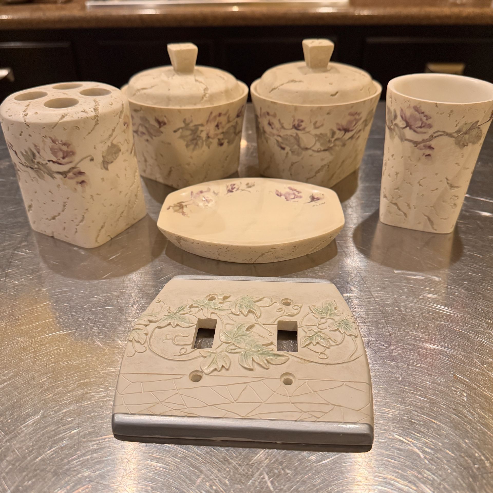 Croscill Rose Trail 5-Piece Floral Bath Accessory Set + Ivy Light Switch Cover