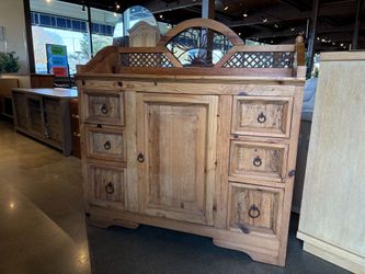 Rustic Mexican Pine Sideboard with Metal Sun Design