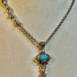 FREE SHIPPING! Barbara Bixby 925 Silver/18k Gold Turquoise Key Pendant Necklace 18” Lot#588