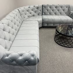 Grey Velvet Living Room Sectional - Delivery And Financing Available 