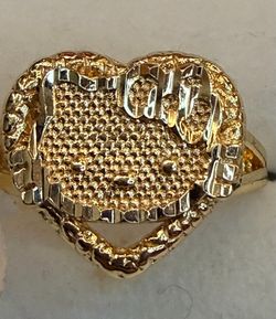 Gold-Tone Heart Shape Hello Kitty Ring