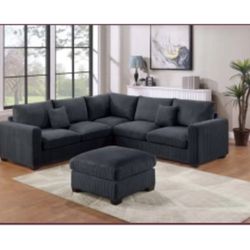 3Pc Sectional With Ottoman Set 