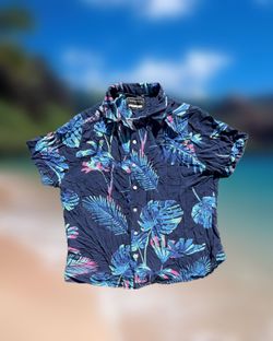 Redherring Men’s Size Large Blue Floral Hawaiian Button-Up Shirt Short Sleeve
