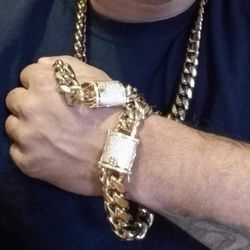 20MM Diamond Lock Cuban Set 14k Gold Plated Doesn't Loses Color 