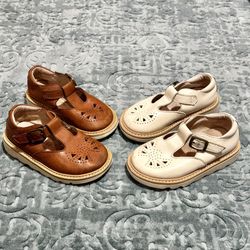Pair of Cream & Brown T Bar Mary Janes