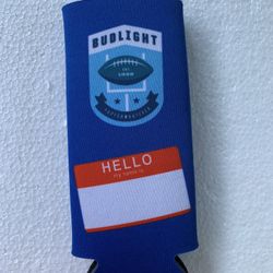 Bud Light Beer Football Slim Koozie 16 oz Can/Bottle - Hello My Name Is