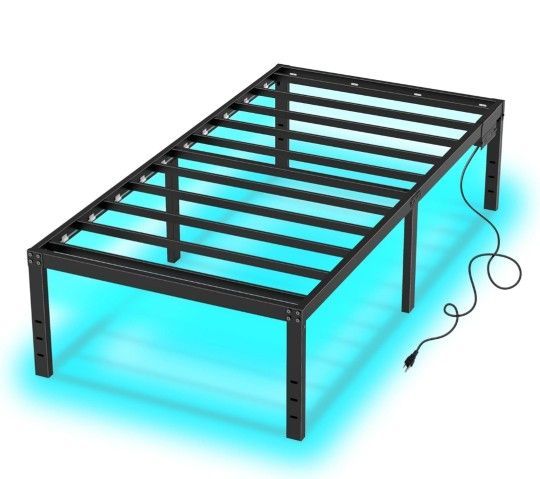 Twin Bed Frames 14 Inch Twin Platform Bed Frame with Large Storage Space,Black Bed Frame Twin Size for Kids Heavy Duty Metal Mattress Foundation,Corne