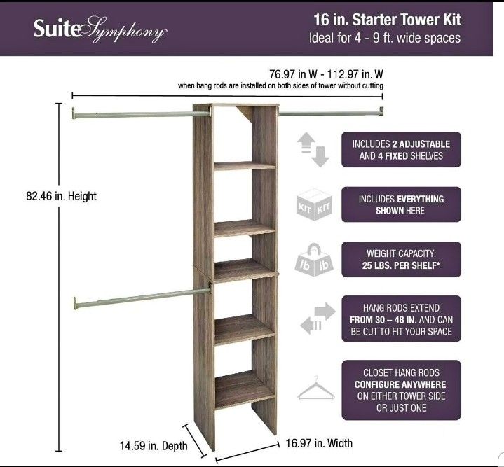 Closetmaid Suitesymphony 16 In. Wide Closet Organizer - Pure White