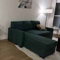 Green Sofa Bed With Chaise Longue 