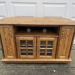 Solid Oak TV Game Cabinet Handbuilt On Wheels 