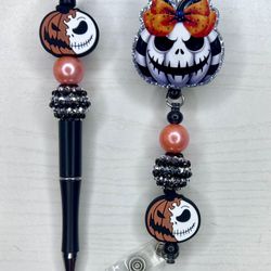 JACK PUMPKIN BADGE REEL & PEN SET