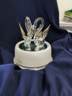 Double Glass Swans on Musical Stand