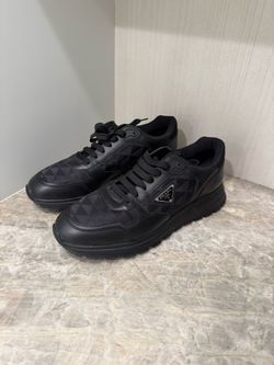 Prada Black Leather & Re-Nylon Geometric Triangle Logo Sneakers