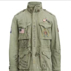 Polo Ralph Lauren M-67 Peace Military Field Jacket Combat Green Rare Pins Size L