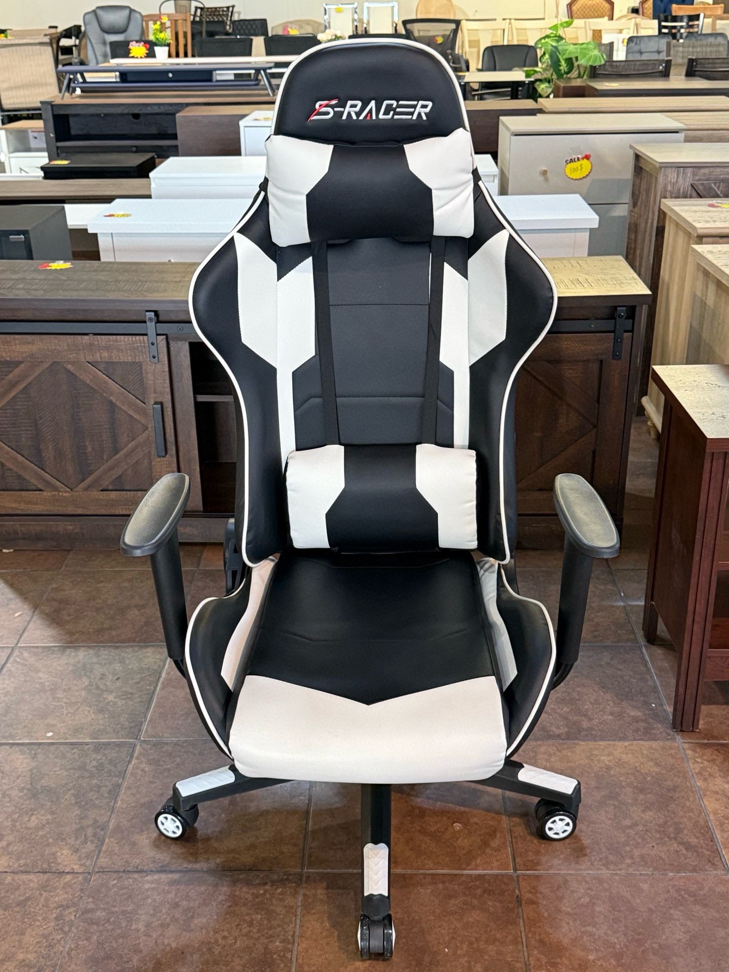 Gaming Chair, Office Chair High Back Computer Chair Leather Desk Chair Racing Executive Ergonomic Adjustable Swivel Task Chair with Headrest and Lumba
