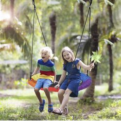 40'' Saucer Swing Web Swing Round Tree Swing for Kids Indoor Outdoor Swing Set 800lb Capacity 