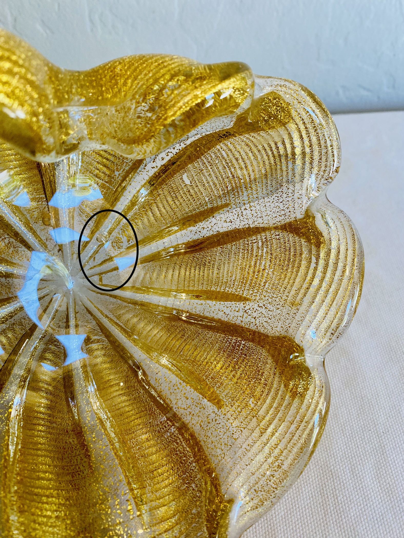 Barovier & Toso Murano Heart Bowl Cordonato D’ Oro Clear Gold Aventurine Vintage