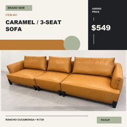 New Caramel-Tan 3-Seat Sofa
