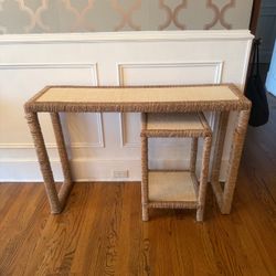 3-Piece Woven Seagrass Console Table, Side Table, and Mirror Set