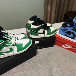 Air Jordan’s Shoes Mens Mid Sz10. All Pairs Worn Twice. AUTHENTIC. (Pine GREEN)(University BLUE)(Lucky GREEN)(**PRICE FOR EACH PAIR**)