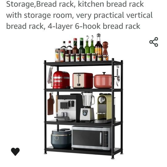 Kitchen Bakers Rack,Kitchen Storage,Bread rack, kitchen bread rack with storage room, very practical vertical bread rack, 4-layer 6-hook bread rack

