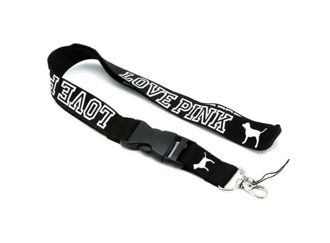 Brand New Love Pink Logo Black Lanyard Keychain Holder