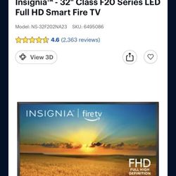 Insignia 32” LED Full HD 1080p Smart TV Used