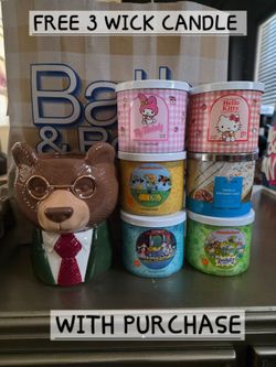 Bath & body works fancy bear pedestal 3 wick candle holder with free 3 wick candle