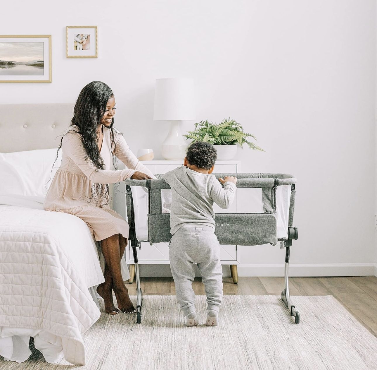 Baby Delight Beside Me Dreamer Bassinet | Bedside Sleeper | 6-Position Height Adjustment | Charcoal Tweed