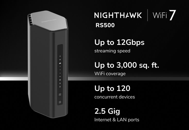 Netgear Nighthawk WiFi 7 Router RS500, 12Gbps