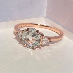Prasiolite Rose Gold Ring S925 Sz 7 Or 8