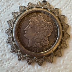 1921 MORGAN DOLLAR COIN 900 Silver Vintage Pendant Liberty E PLURBIS UNUM One 1