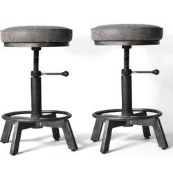 Set of 2 Swivel Pu Seat Bar Stools Industrial Style 17-24inch Height Adjustable Kitchen Stool Extra Guest Chair