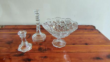 Crystal Compost Dish And Candle Sticks 