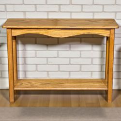 Light Brown Golden Solid Oak Narrow Console Table w/ Lower Shelf
