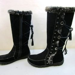 Bucco Capensis Furry Fur lined lace tie Black Winter cold weather Boots size 6.5
