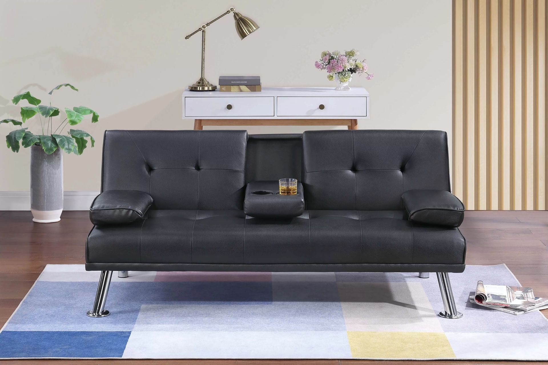 Ajustable Sofa Bed Faux Leather With Fold Down Table