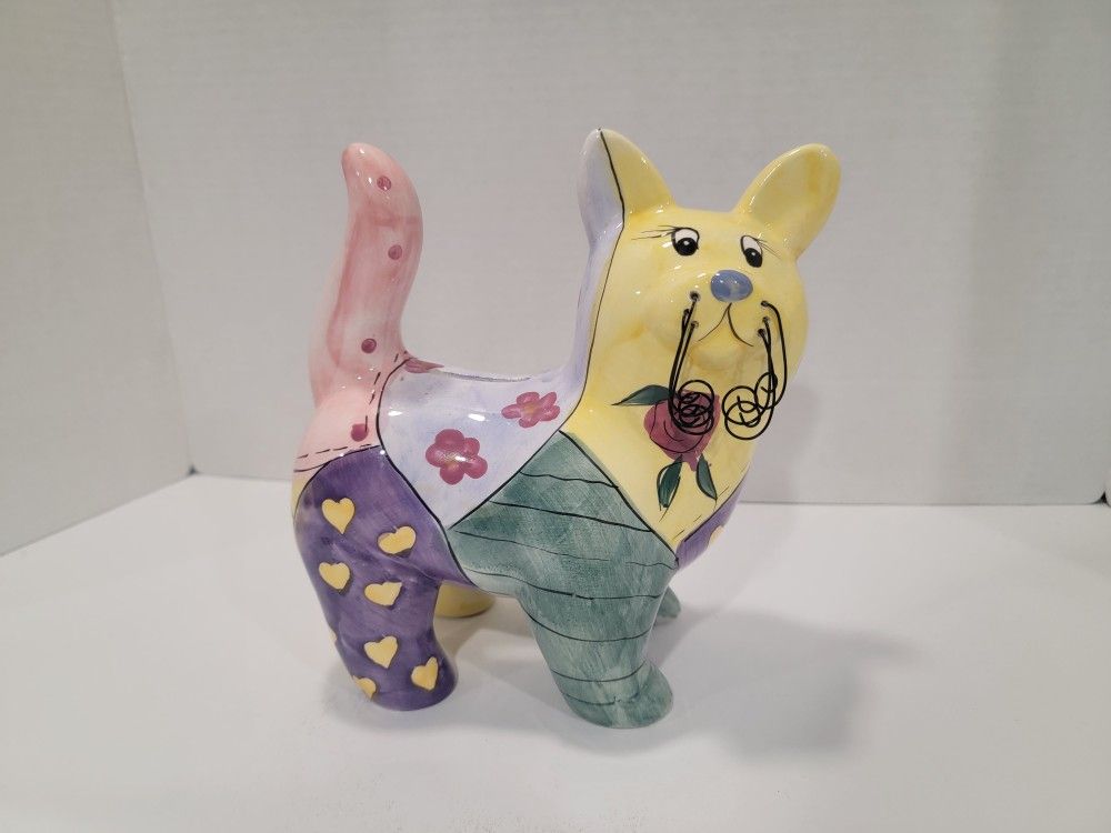 Vintage Rainbow Cat Piggy Bank Alice in Wonderlandesque Artsy Whimsical Abstract
