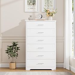 Tall Dresser for Bedroom, Modern White 6 Drawer Dresser for Closet, 31.5" Wide Wood Chest of Drawers, Vertical Chest Storage Cabinet for Living Room, 