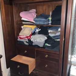 Beautiful Solid Wood Armoire / Wardrobe with Drawers & Shelves
